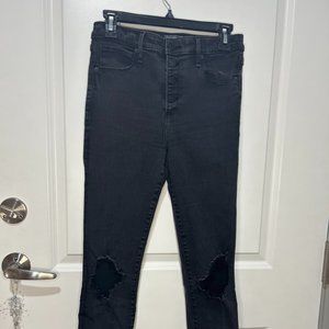 👖 Abercrombie & Fitch Black High Rise Skinny Jeans w/ Raw Hem - Size 6/28 👖